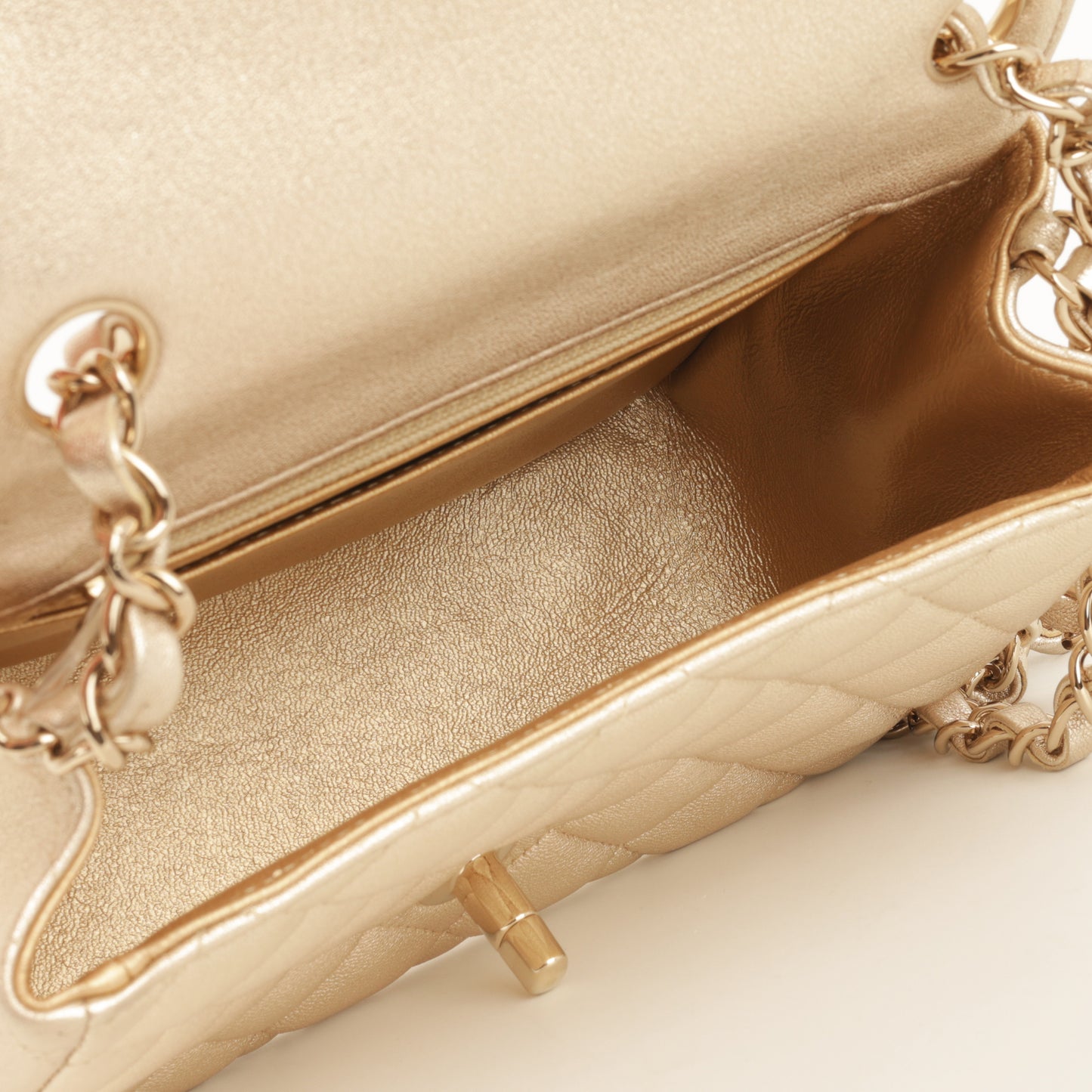 Chanel Mini Square - Gold Metallic Lambskin | Champagne Gold Hardware