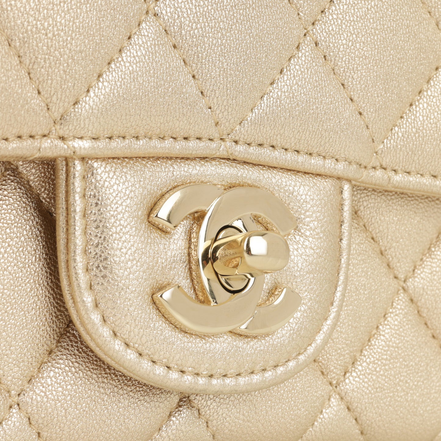 Chanel Mini Square - Gold Metallic Lambskin | Champagne Gold Hardware