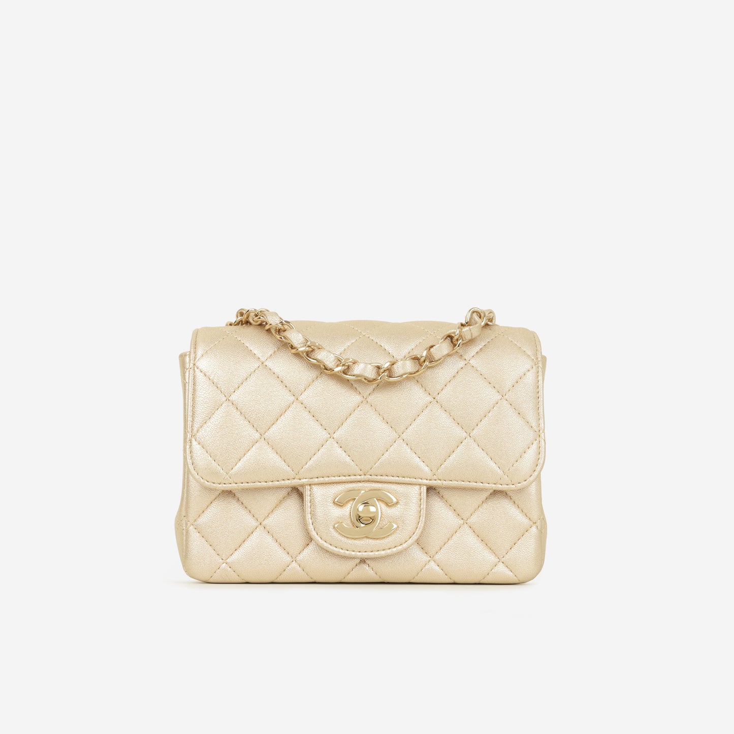 Chanel Mini Square - Gold Metallic Lambskin | Champagne Gold Hardware