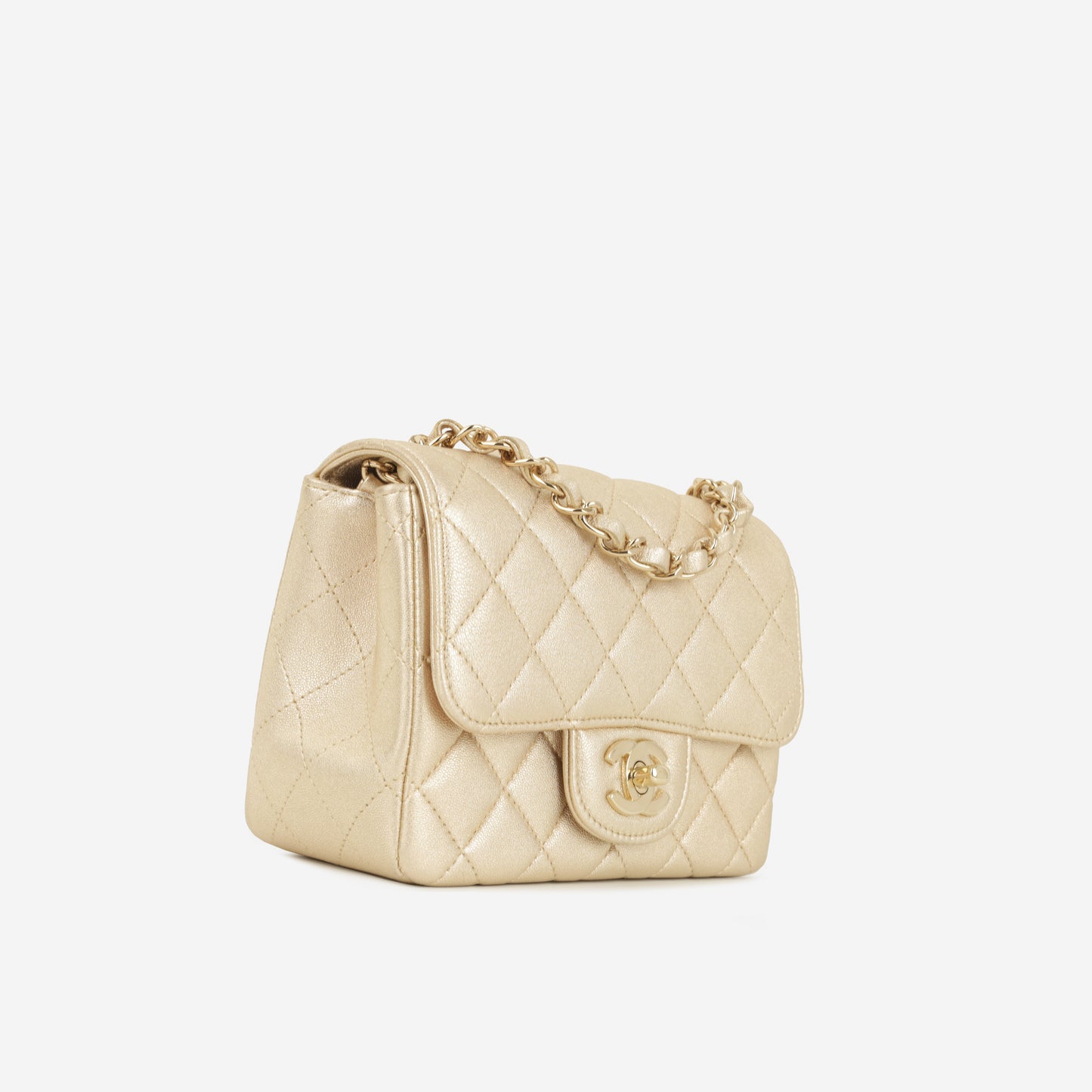 Chanel Mini Square - Gold Metallic Lambskin | Champagne Gold Hardware