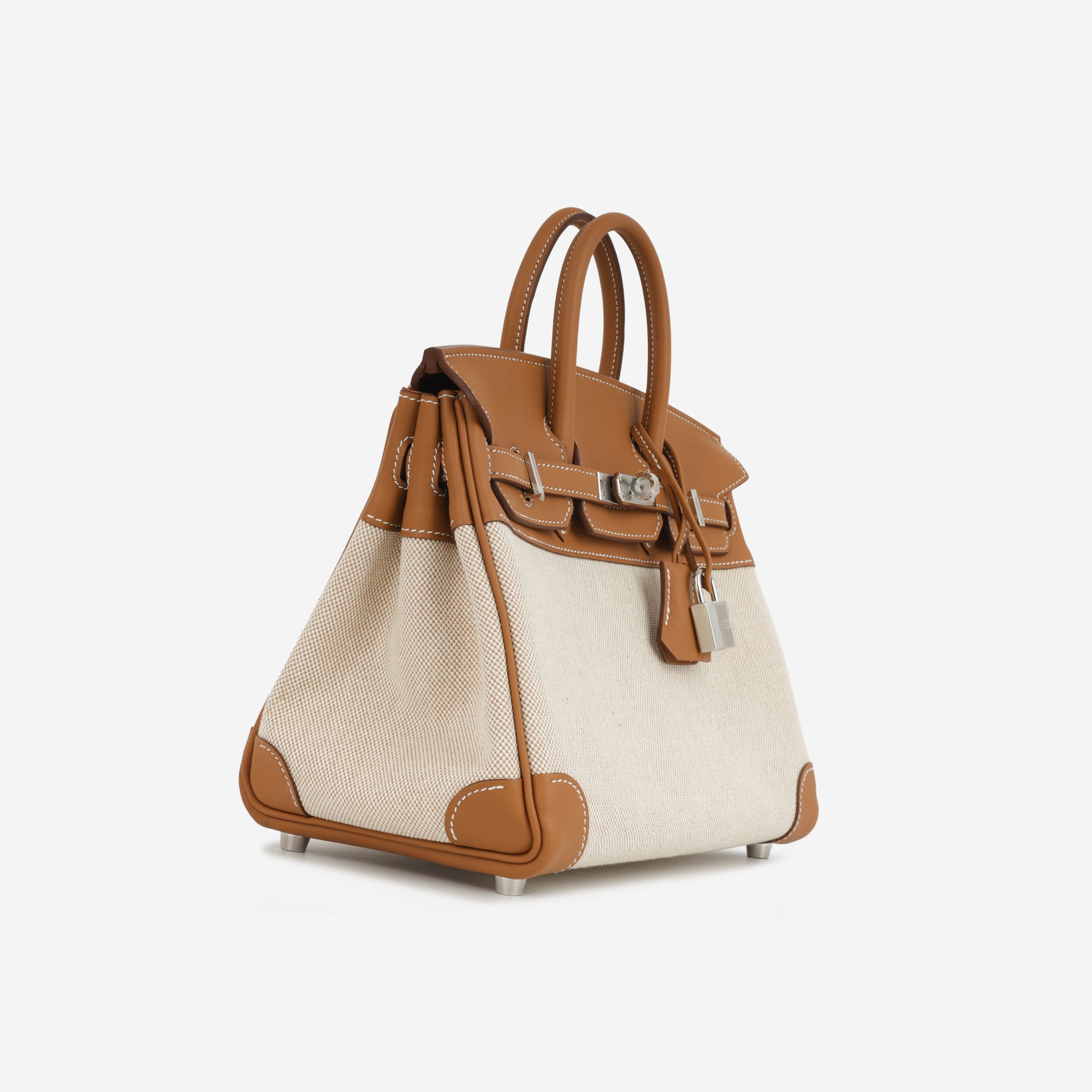 Hermès Birkin 25 Toile - Gold Swift/Ecru Canvas | Palladium Hardware - Bagista