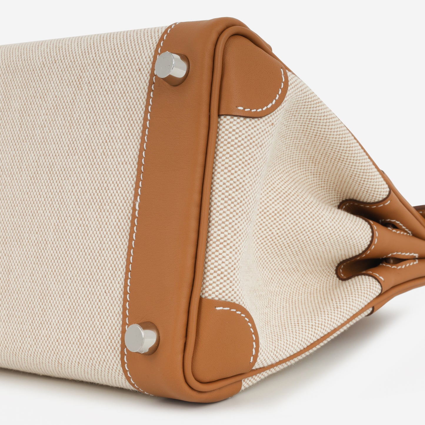 Hermès Birkin 25 Toile - Gold Swift/Ecru Canvas | Palladium Hardware - Bagista