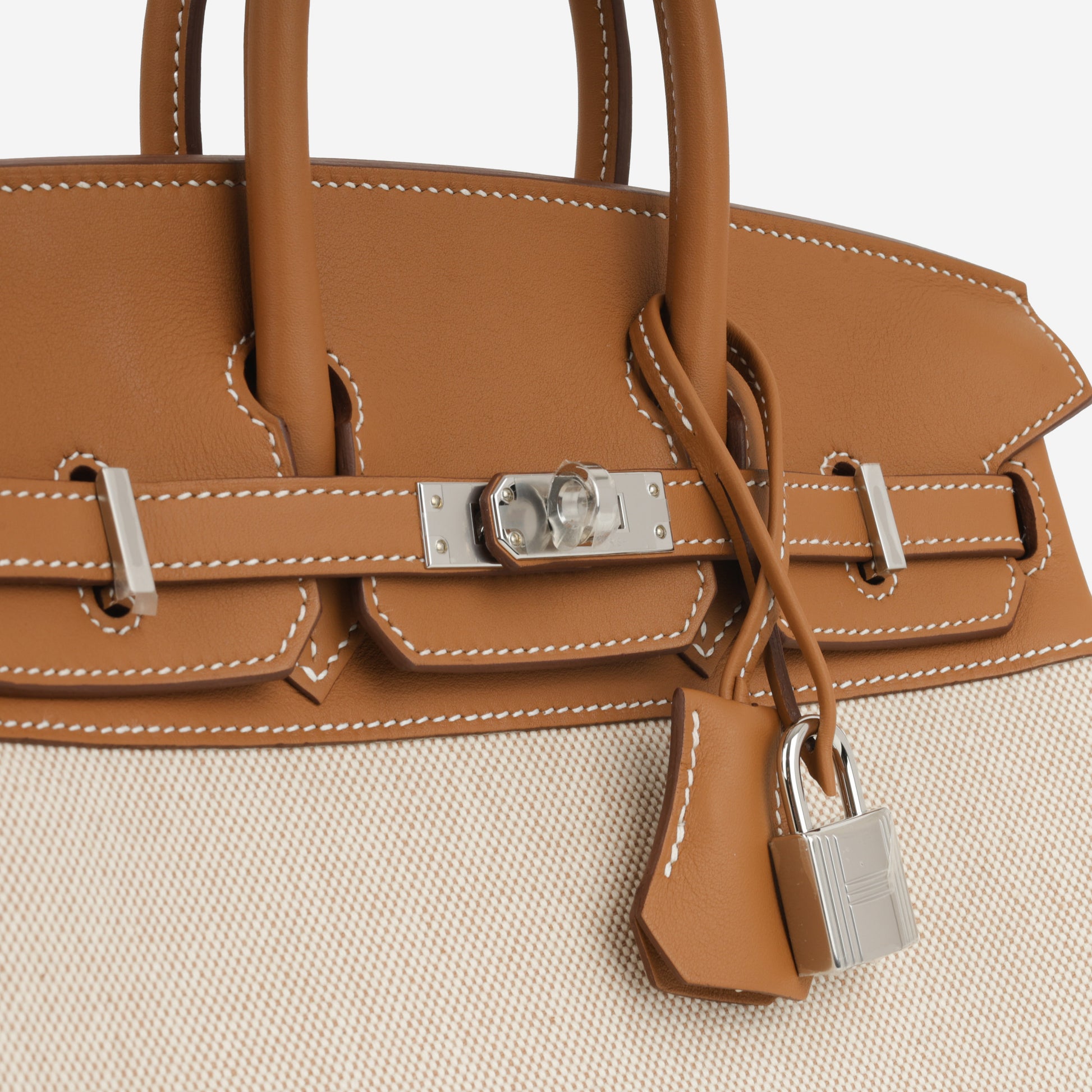 Hermès Birkin 25 Toile - Gold Swift/Ecru Canvas | Palladium Hardware - Bagista