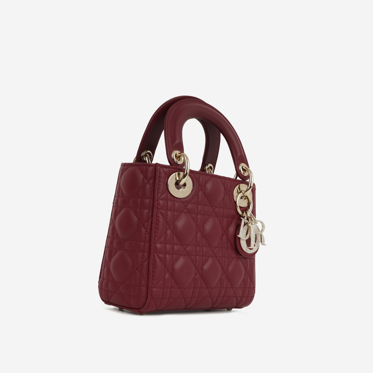 Dior Mini Lady Dior - Red Lambskin  | Cannage Diamante Hardware