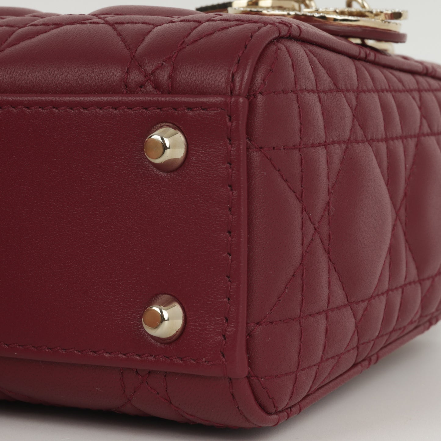 Dior Mini Lady Dior - Red Lambskin  | Cannage Diamante Hardware