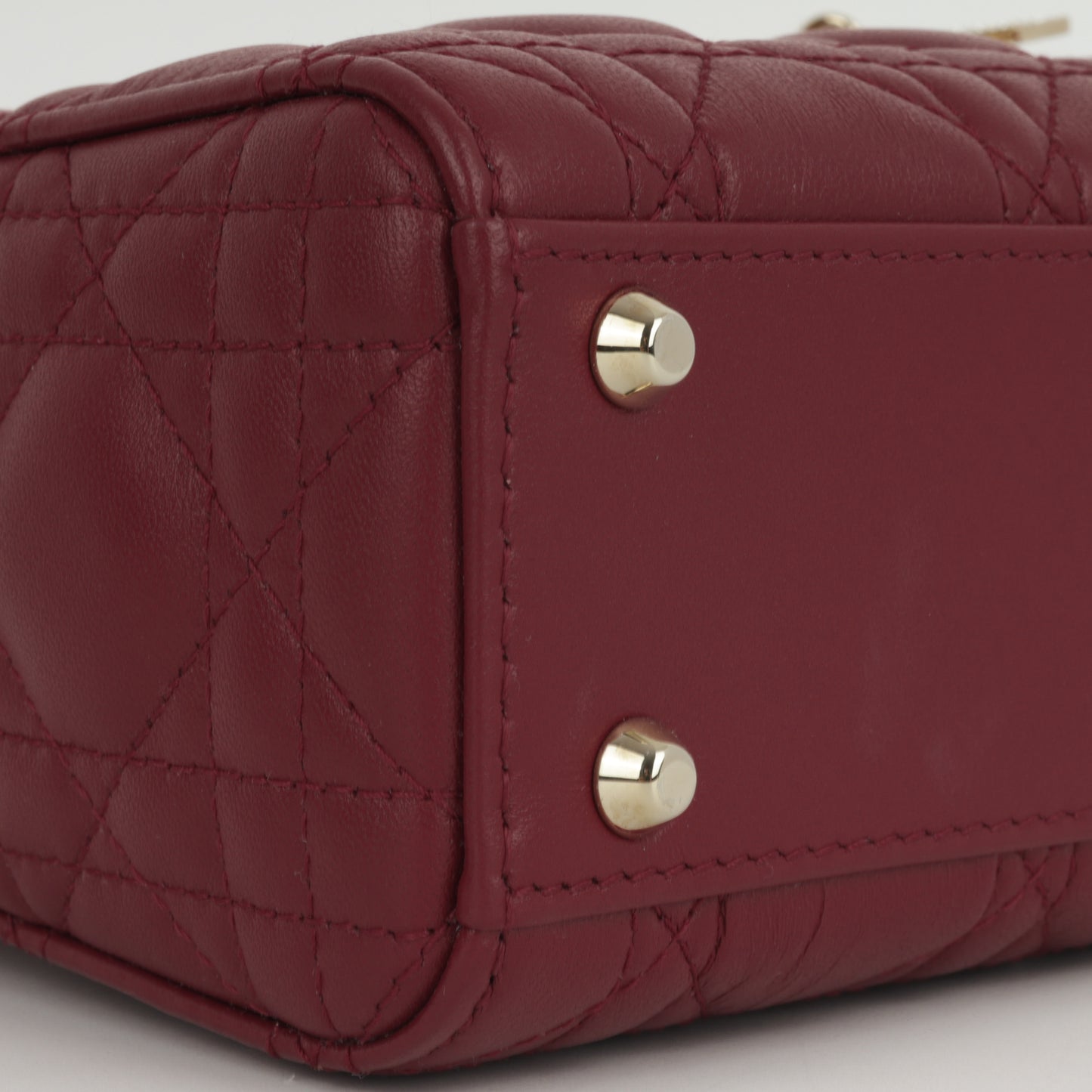 Dior Mini Lady Dior - Red Lambskin  | Cannage Diamante Hardware
