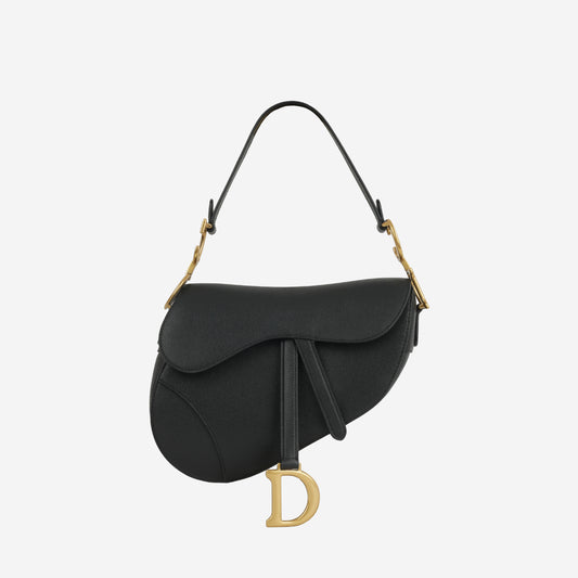 Dior Medium Saddle -  Black Grained Leather | Gold Hardware