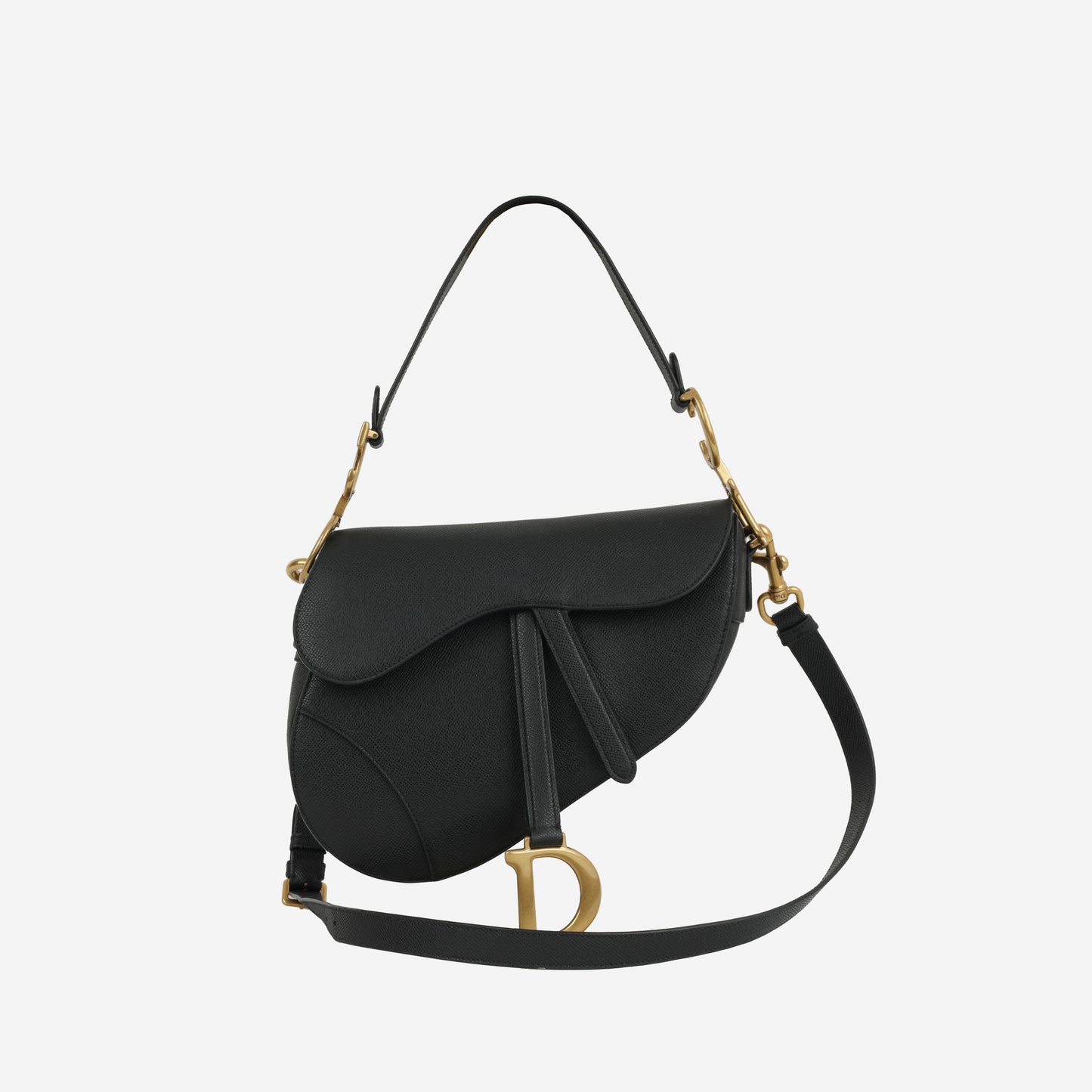 Dior Medium Saddle -  Black Grained Leather | Gold Hardware