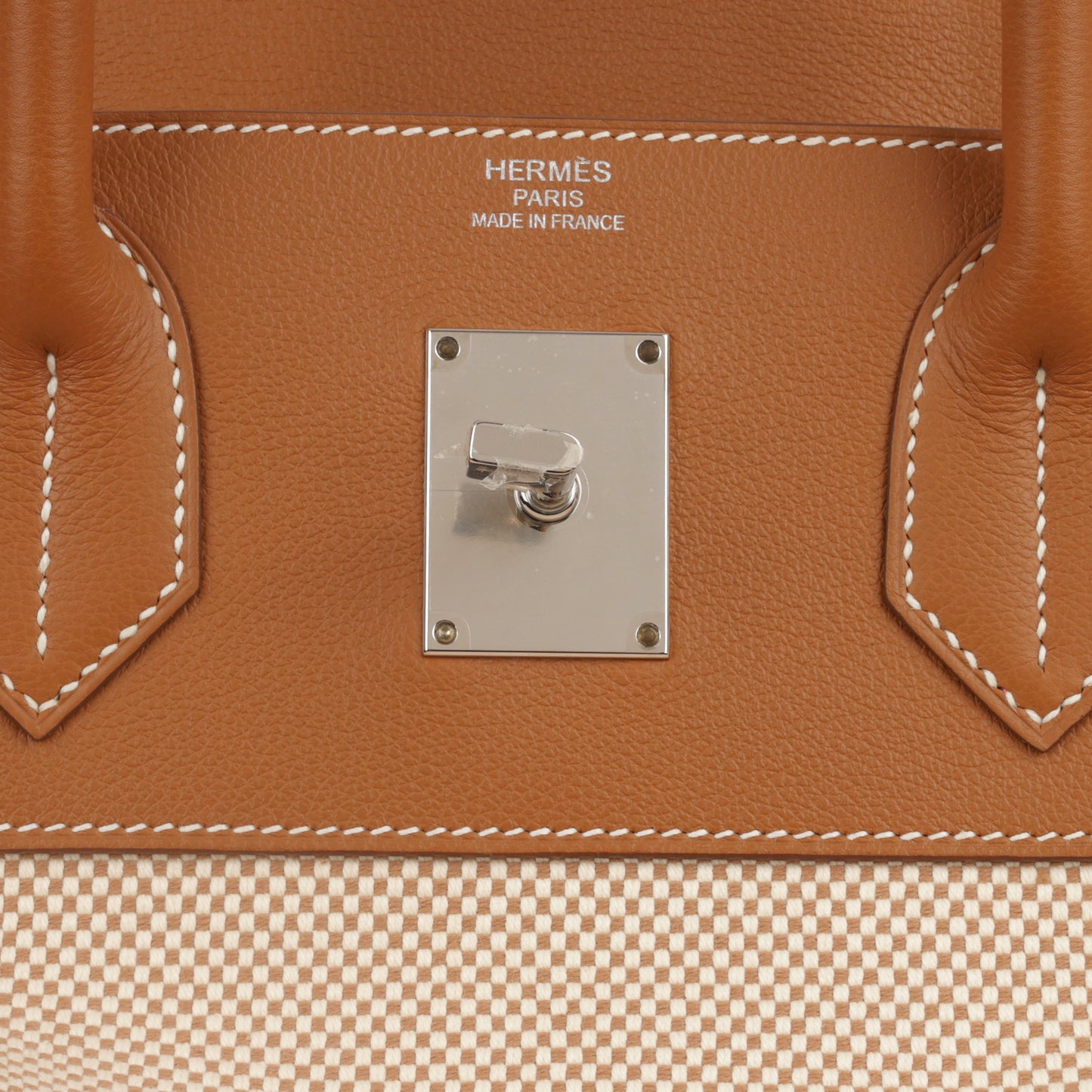 Hermès HAC 40 - Gold Evercolor / Gold-Ecru Toile | Palladium Hardware