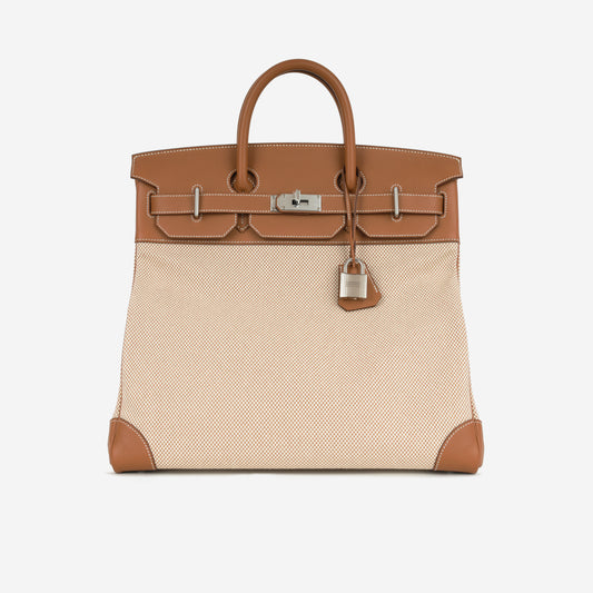 Hermès HAC 40 - Gold Evercolor / Gold-Ecru Toile | Palladium Hardware