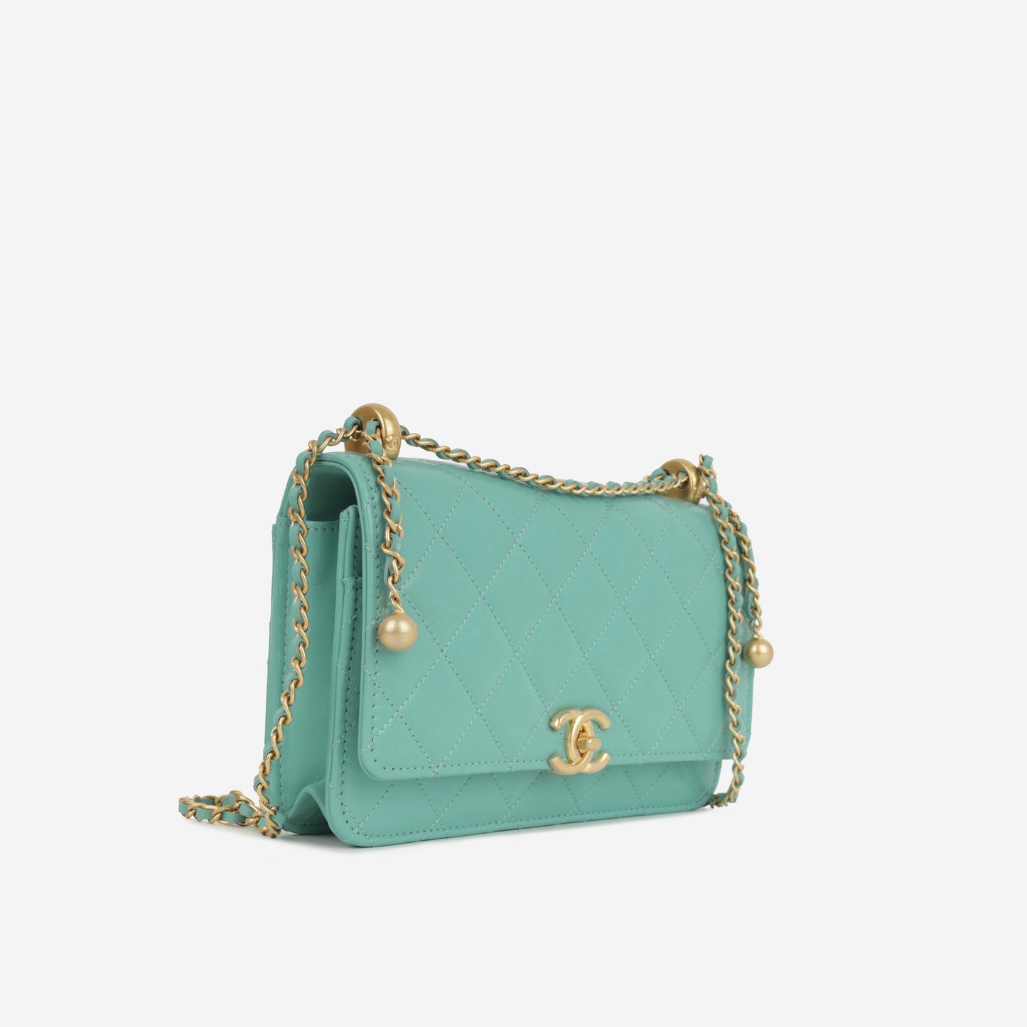 Chanel Crush Charm Wallet on Chain - Turquoise Calfskin | Gold Hardware
