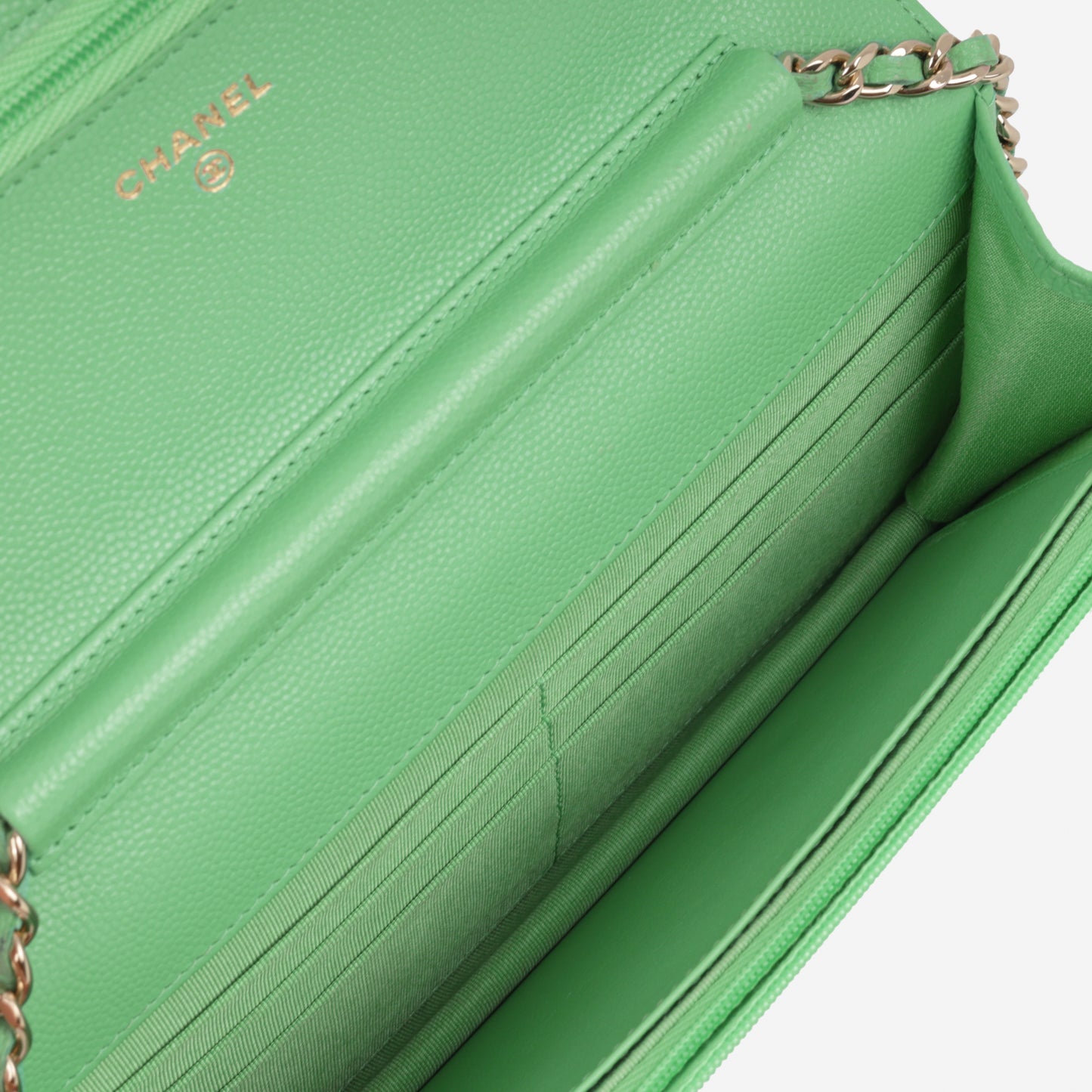 Chanel Classic Wallet on Chain - Green Caviar | Champagne Gold Hardware