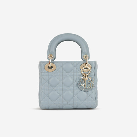 Dior Mini Lady Dior - Cloud Blue Lambskin Cannage | Champagne Gold Hardware