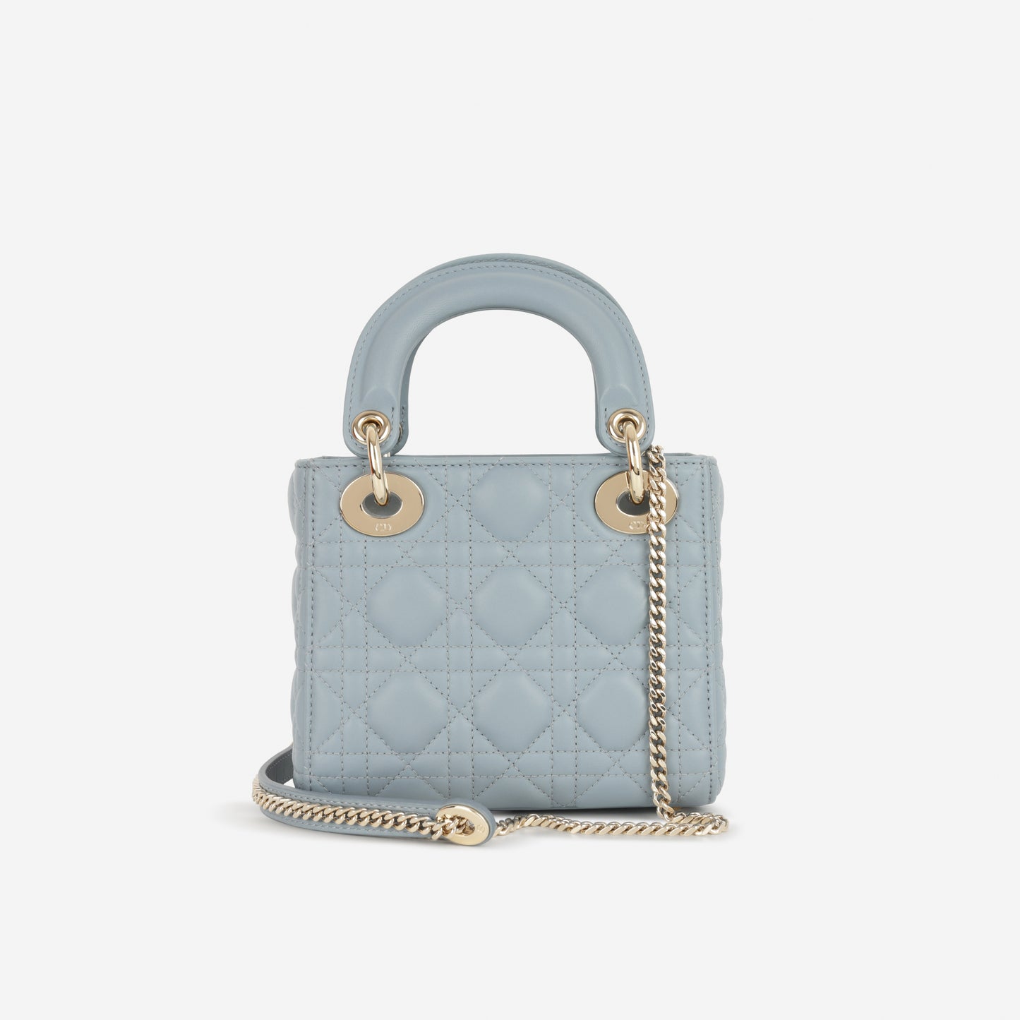 Dior Mini Lady Dior - Cloud Blue Lambskin Cannage | Champagne Gold Hardware