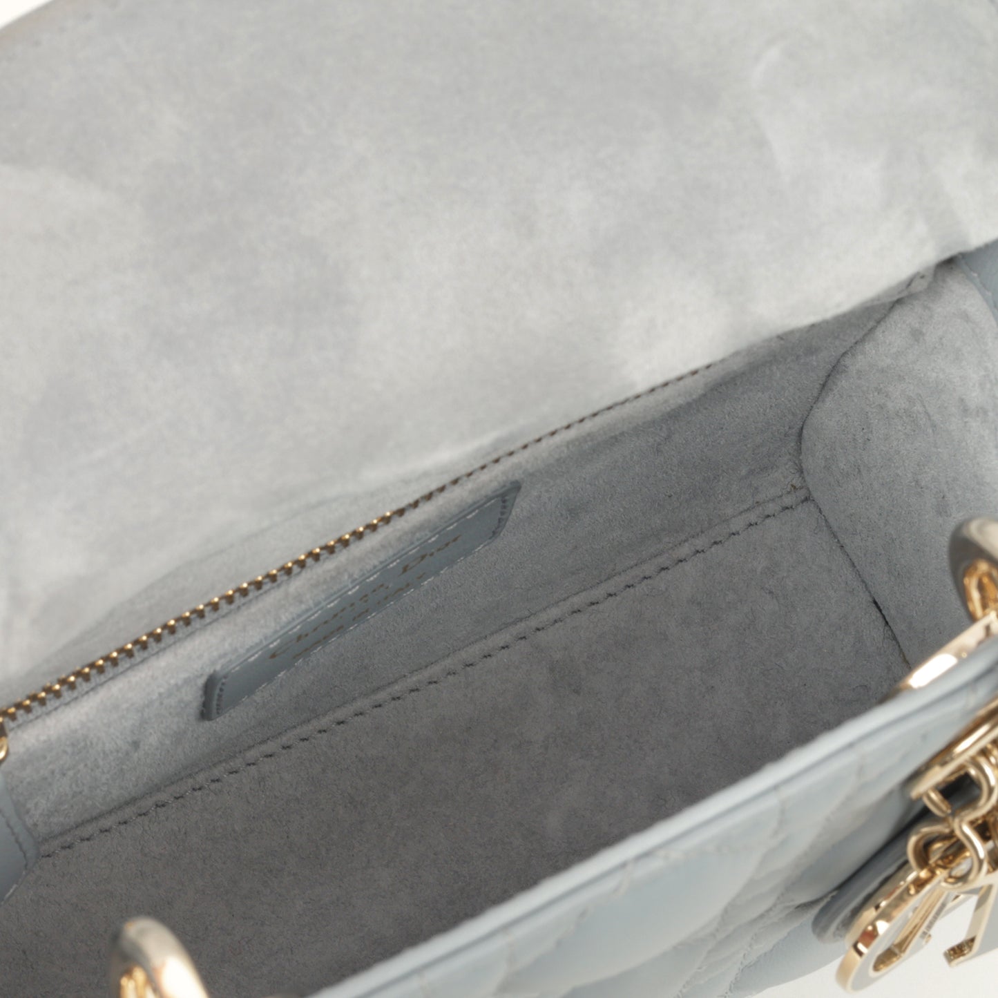 Dior Mini Lady Dior - Cloud Blue Lambskin Cannage | Champagne Gold Hardware