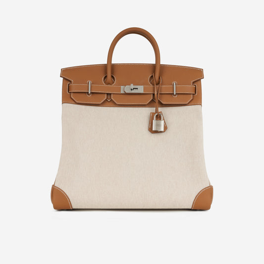 Hermès HAC 40 - Gold Togo / Ecru-Beige Toile | Palladium Hardware