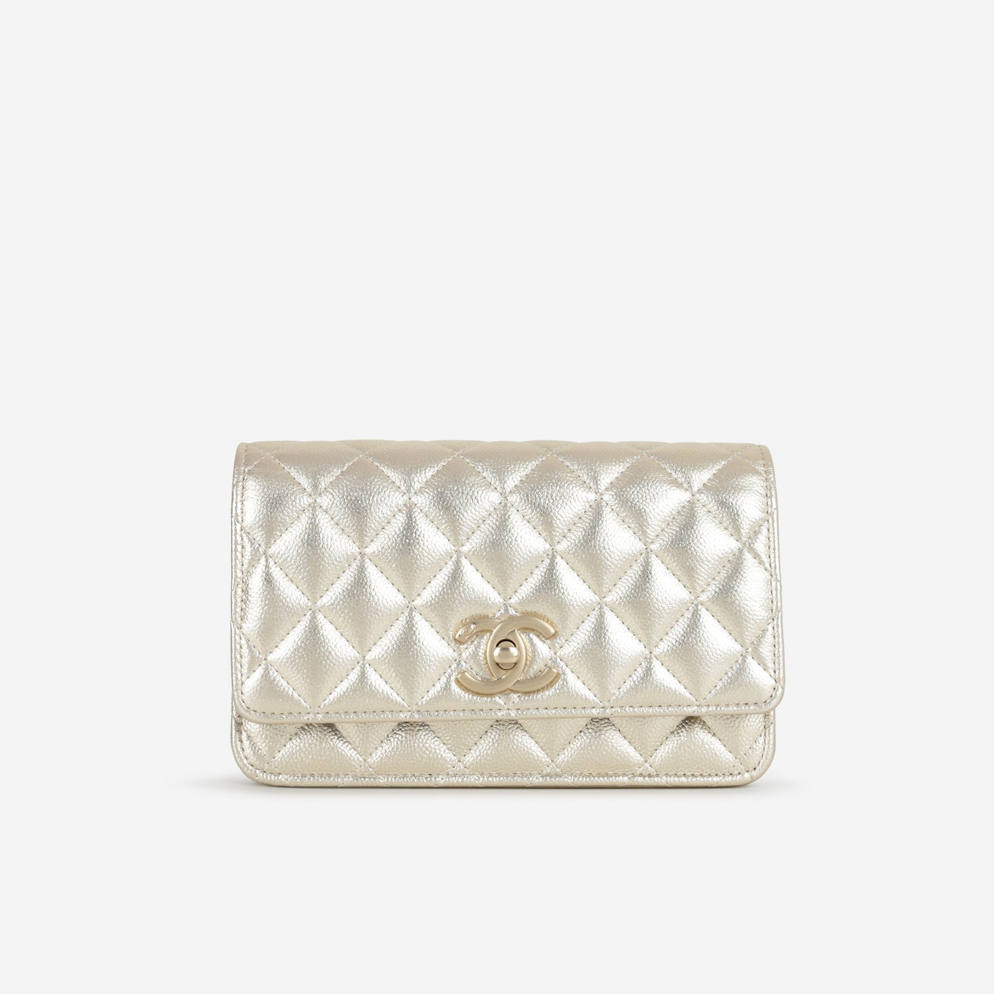 Chanel CC Crush Wallet on Chain - Champagne Metallic Caviar | Champagne Gold Hardware