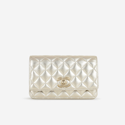 Chanel CC Crush Wallet on Chain - Champagne Metallic Caviar | Champagne Gold Hardware
