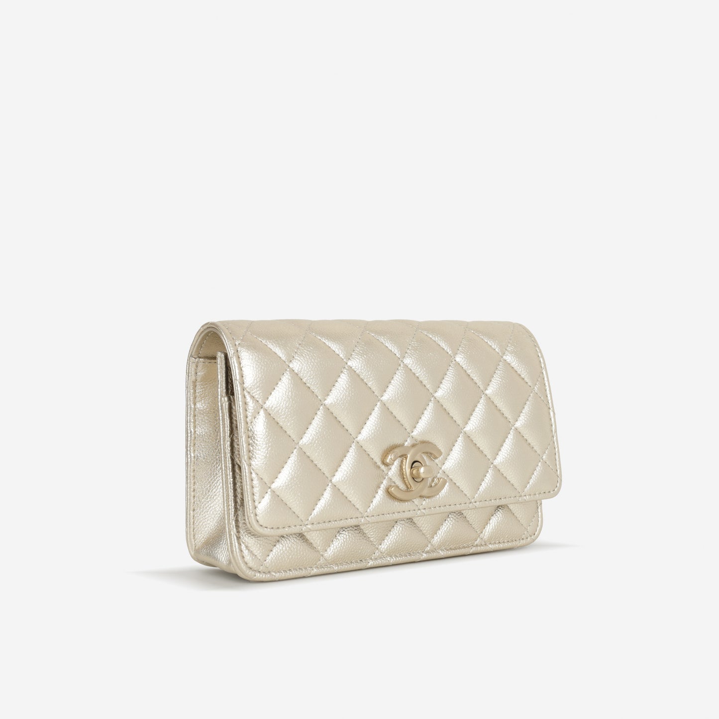 Chanel CC Crush Wallet on Chain - Champagne Metallic Caviar | Champagne Gold Hardware