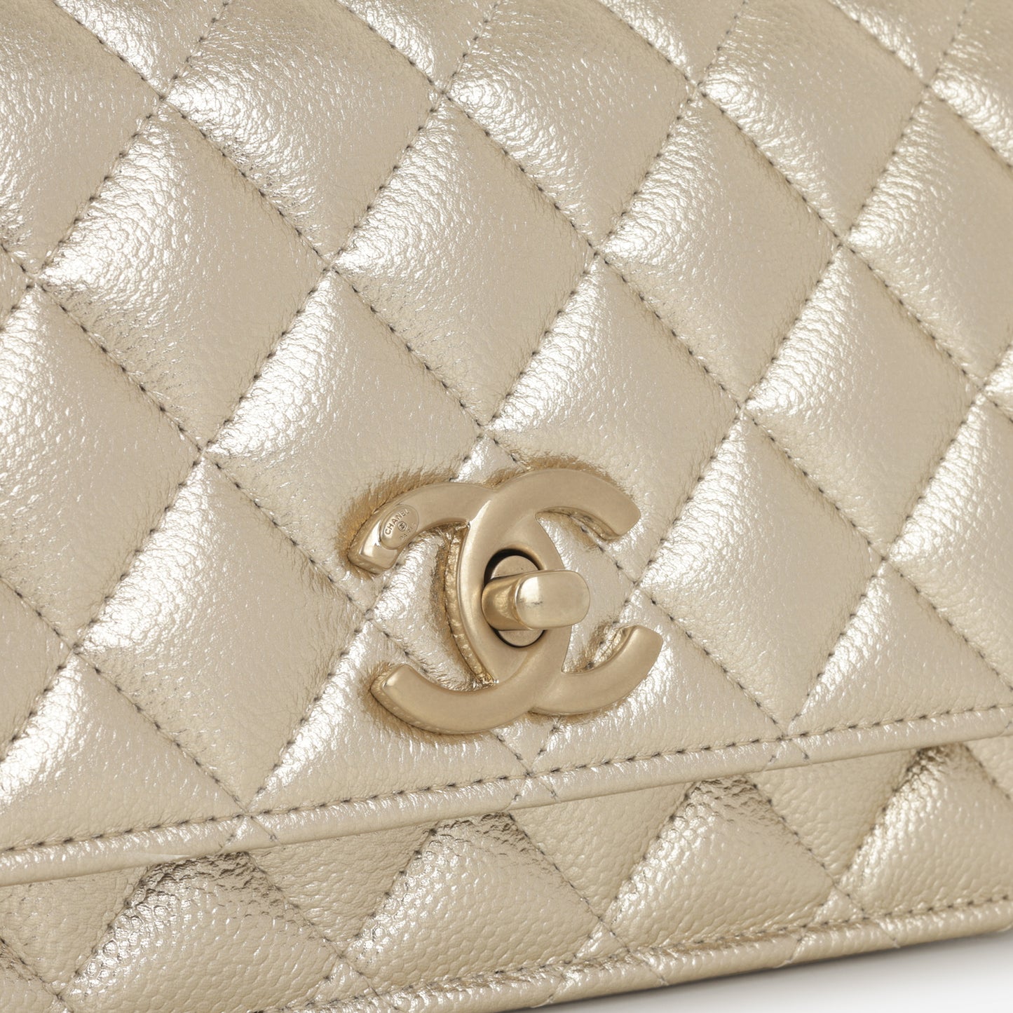 Chanel CC Crush Wallet on Chain - Champagne Metallic Caviar | Champagne Gold Hardware