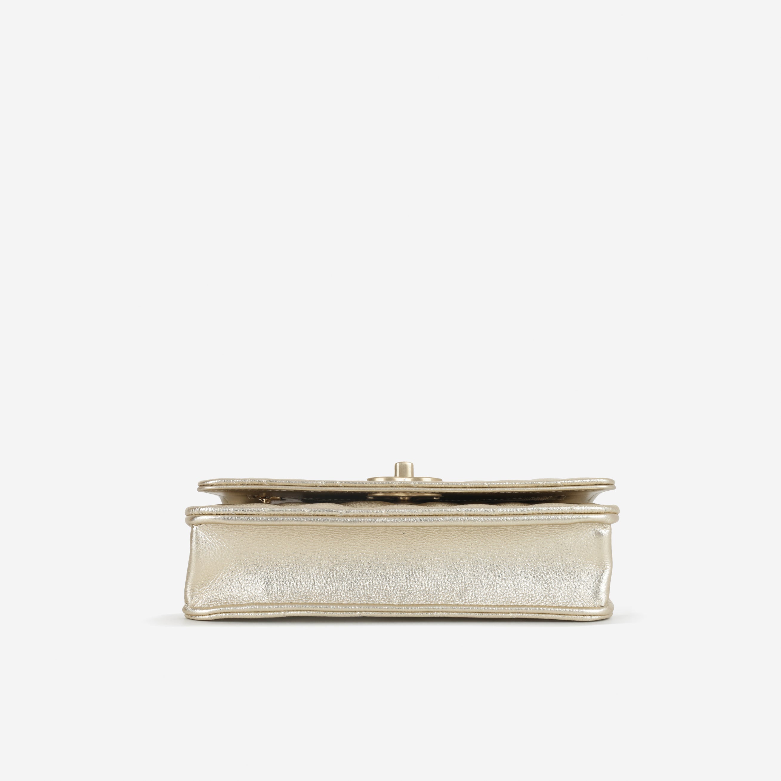 Chanel CC Crush Wallet on Chain - Champagne Metallic Caviar