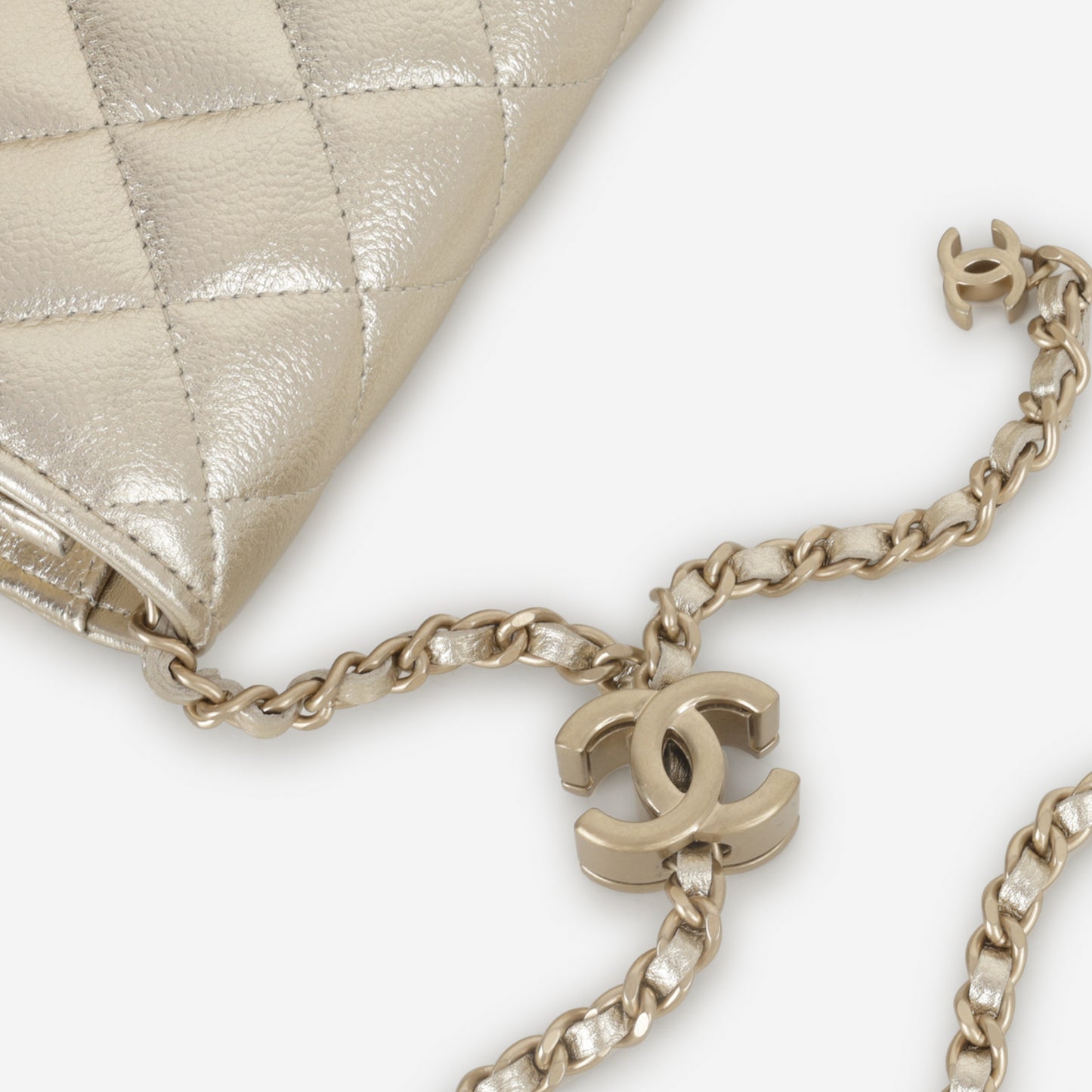 Chanel CC Crush Wallet on Chain - Champagne Metallic Caviar | Champagne Gold Hardware