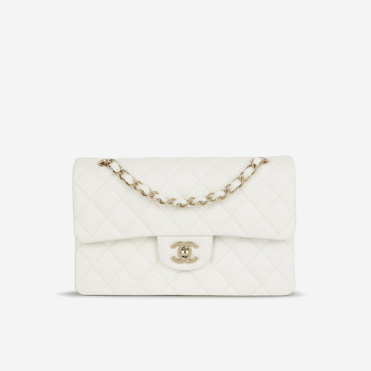 Chanel Small Classic Flap - White Caviar | Champagne Gold Hardware