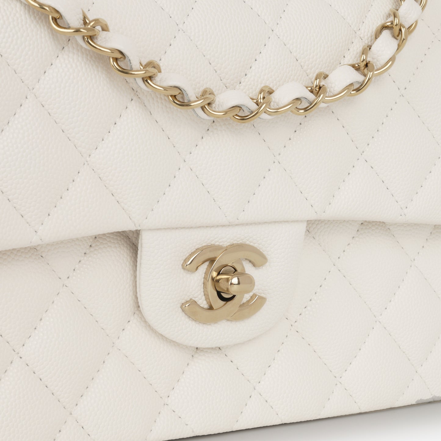 Chanel Small Classic Flap - White Caviar | Champagne Gold Hardware