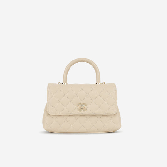 Chanel Small Coco Handle - Ecru Caviar | Champagne Gold Hardware