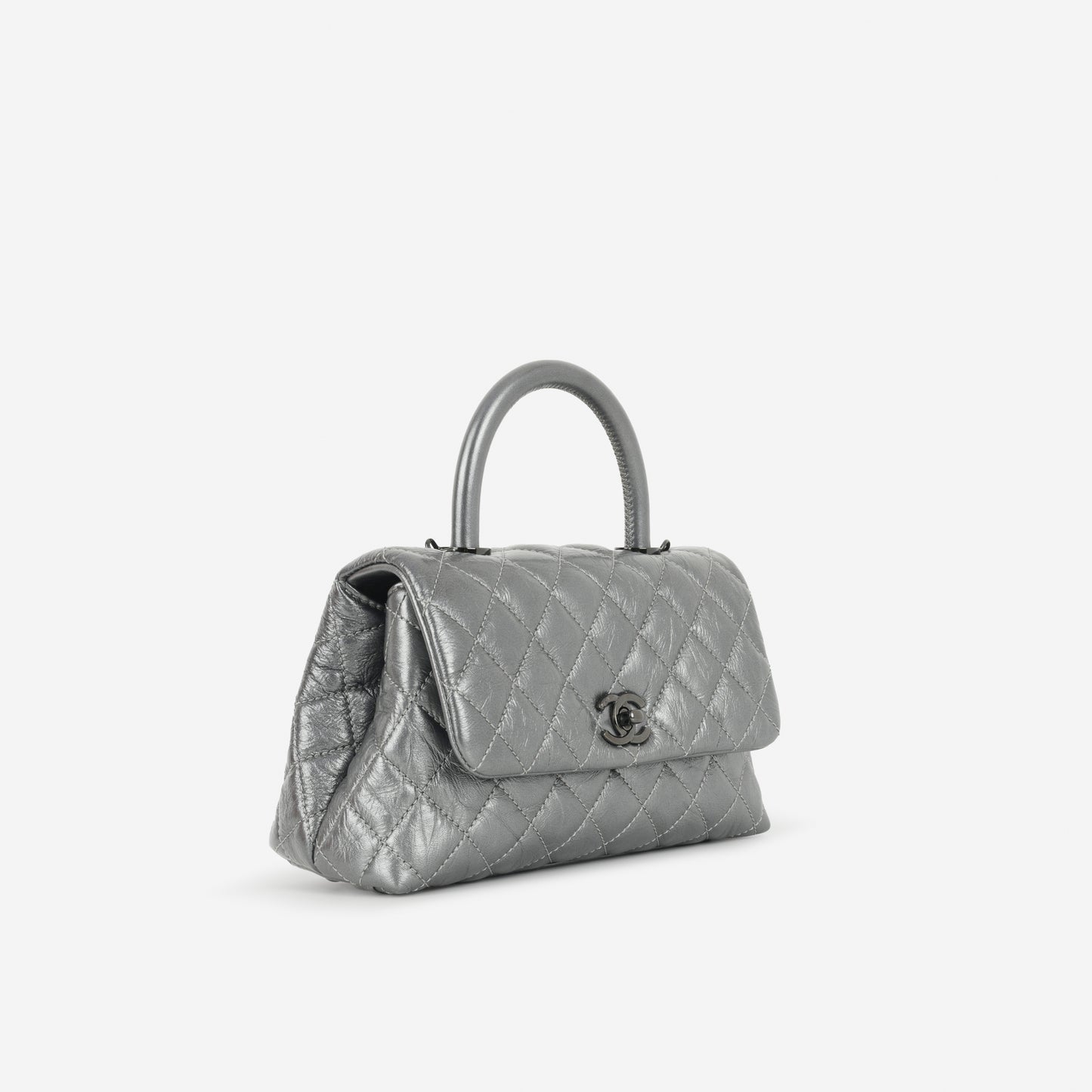 Chanel Small Coco Handle - Graphite Metallic Calfskin | Black Hardware