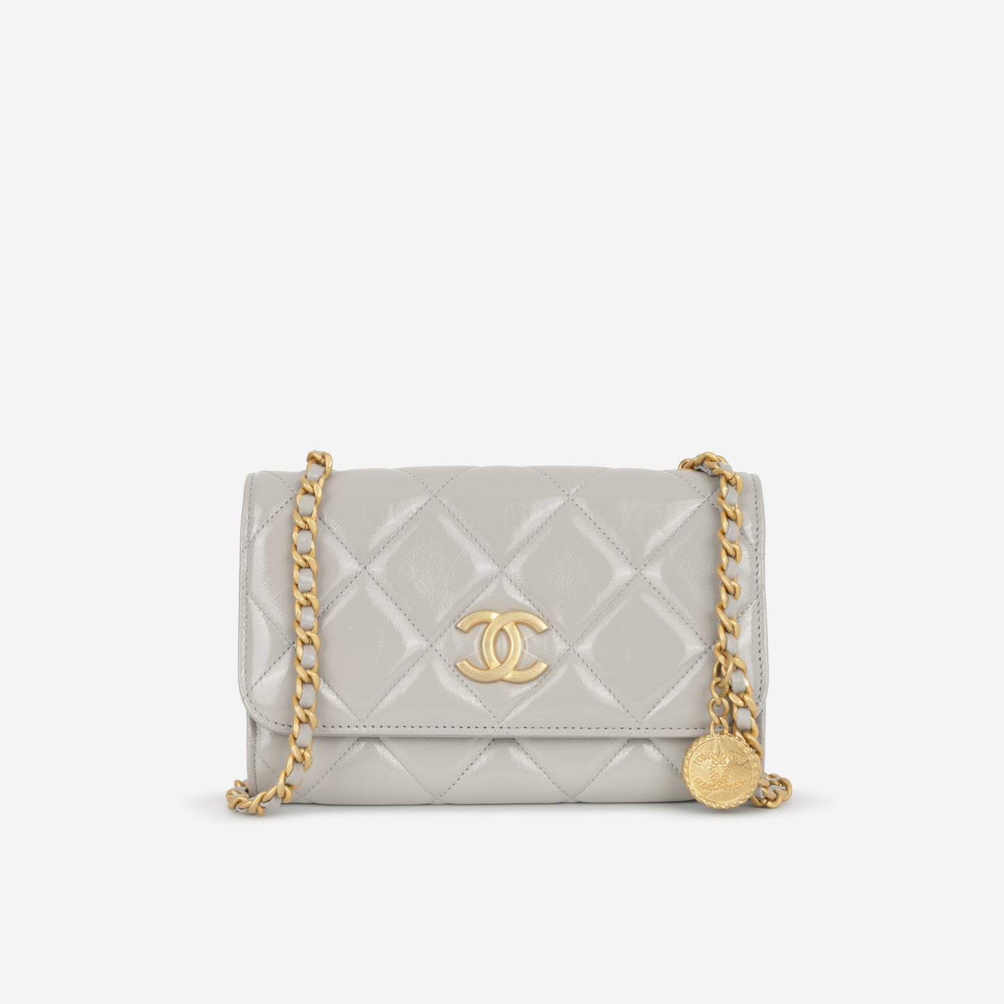 Chanel Seasonal Medallion WOC - Grey Patent | Gold Hardware
