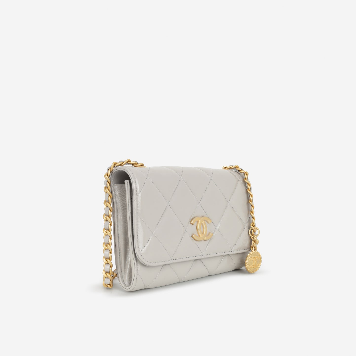 Chanel Seasonal Medallion WOC - Grey Patent | Gold Hardware