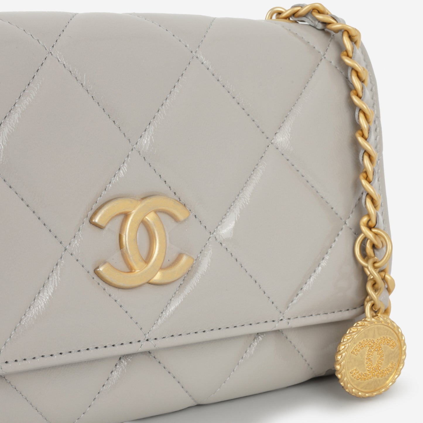 Chanel Seasonal Medallion WOC - Grey Patent | Gold Hardware