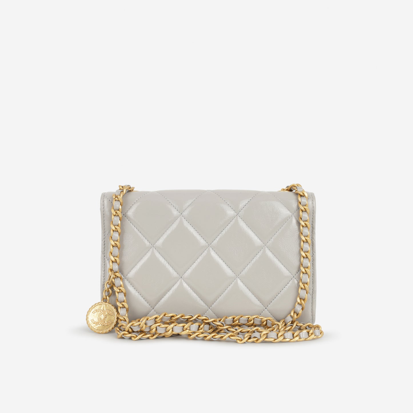 Chanel Seasonal Medallion WOC - Grey Patent | Gold Hardware
