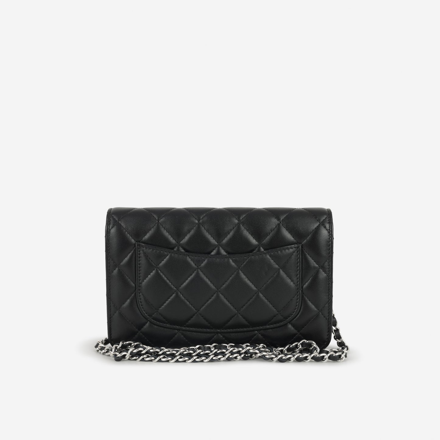 Chanel Wallet On Chain - Black Lambskin with Strass CC | Silver Hardware