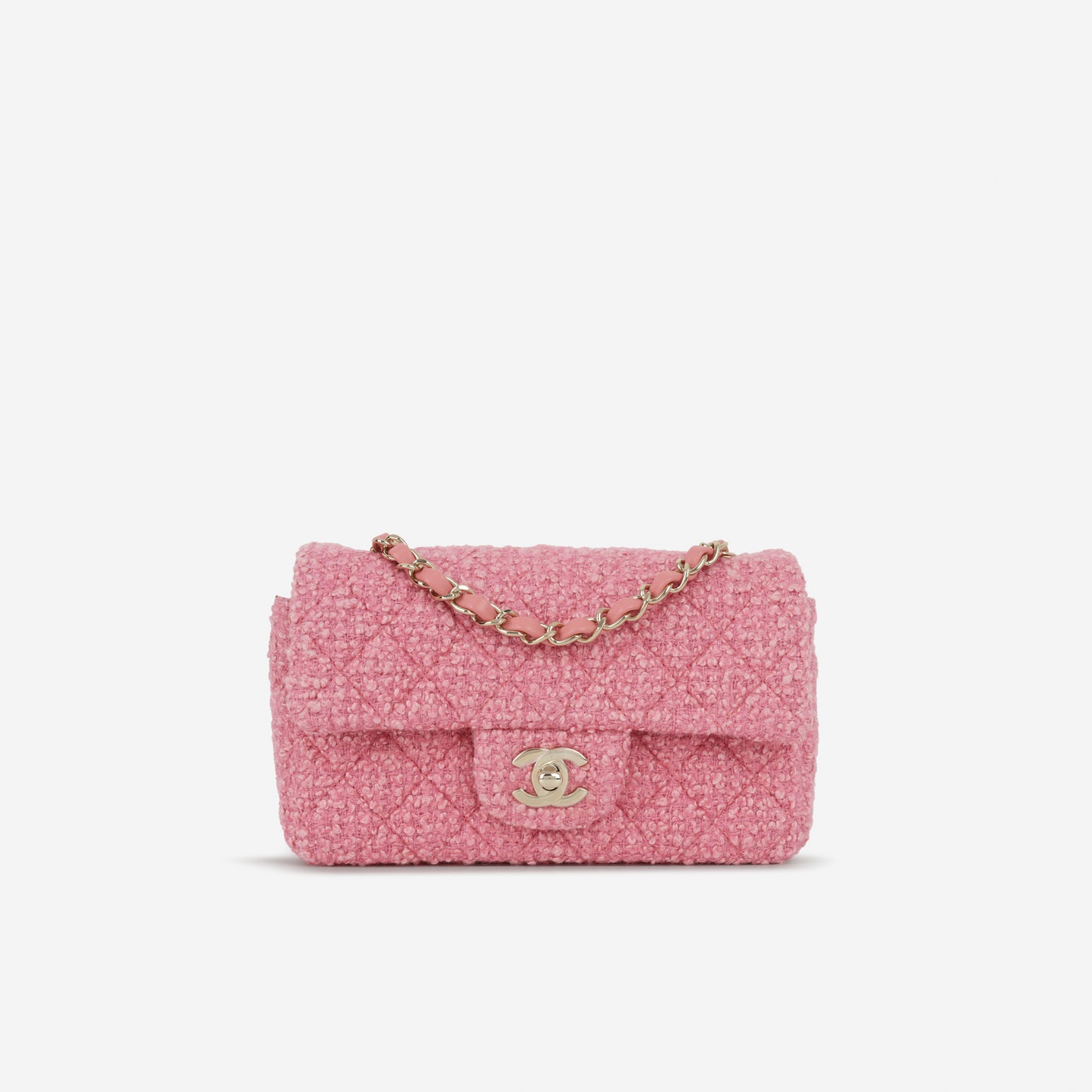 Chanel 22B Mini Rectangular - Pink Tweed | Champagne Gold Hardware