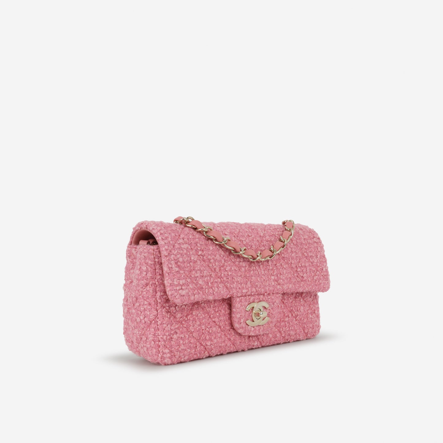 Chanel 22B Mini Rectangular - Pink Tweed | Champagne Gold Hardware