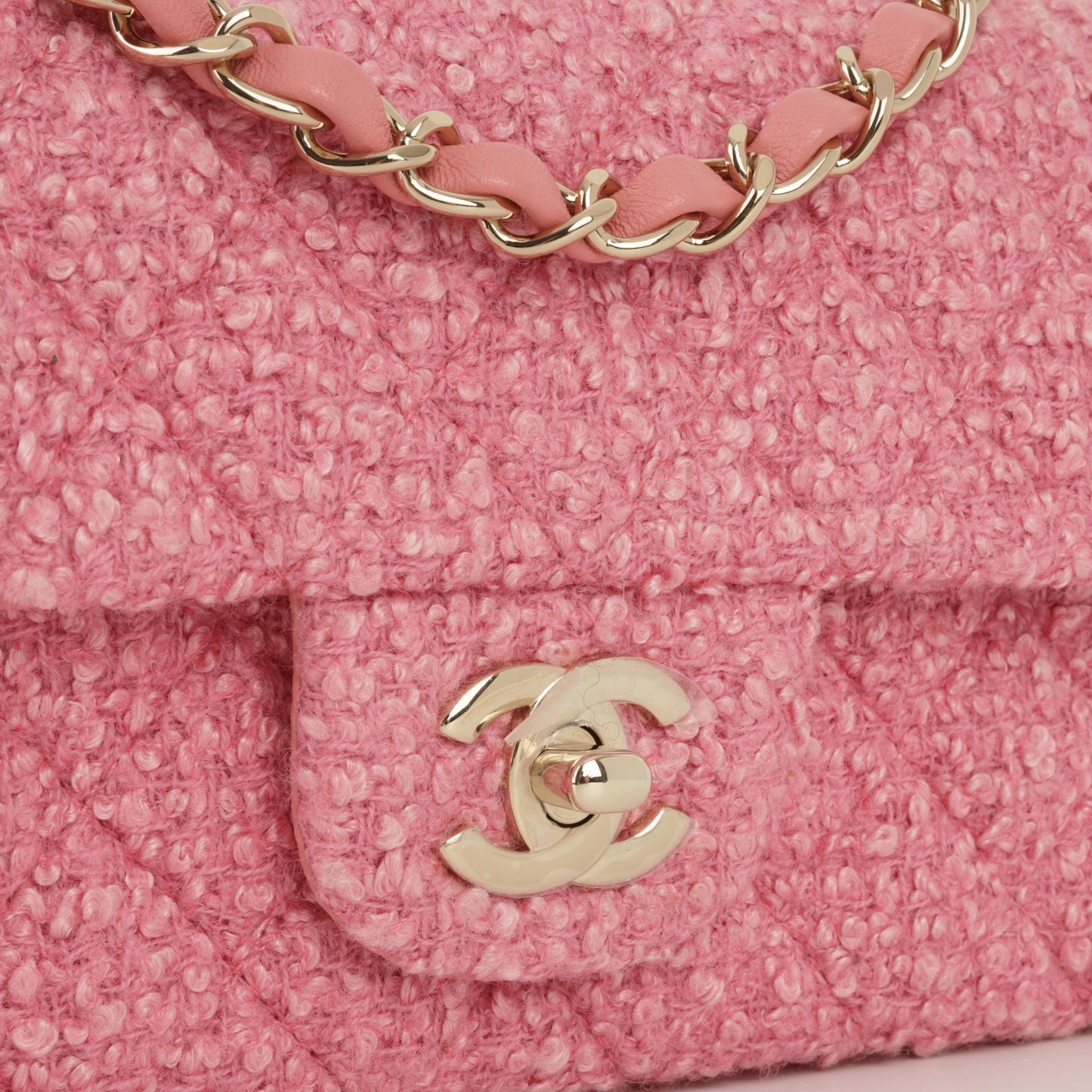 Chanel 22B Mini Rectangular - Pink Tweed | Champagne Gold Hardware