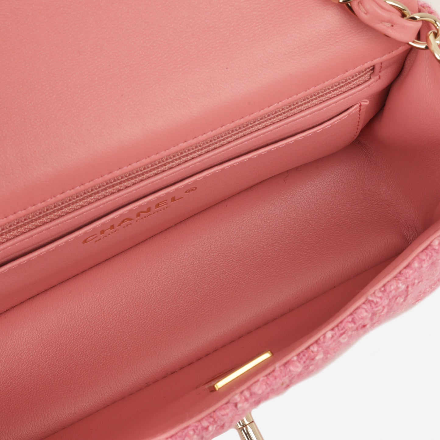 Chanel 22B Mini Rectangular - Pink Tweed | Champagne Gold Hardware