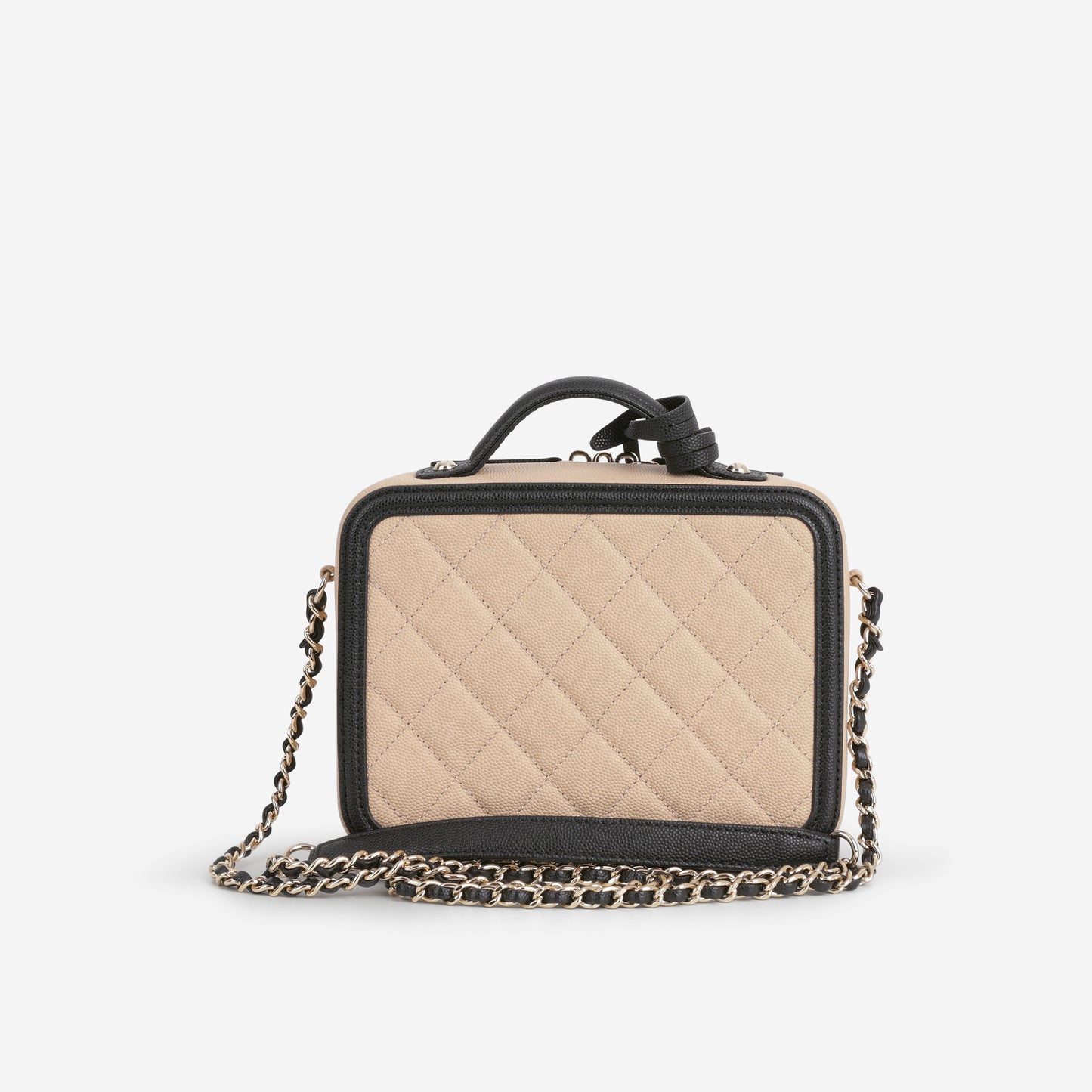 Chanel Small Filigree CC Vanity Case - Beige/Black Caviar | Champagne Gold Hardware