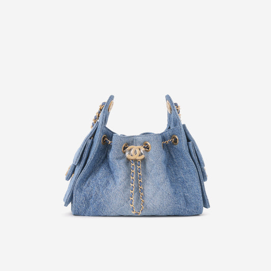 Chanel Mini 25 Hobo - Blue Washed Denim | Gold Hardware