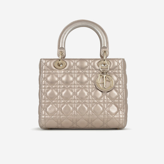 Medium Lady Dior - Champagne Metallic Lambskin | Champagne Gold Hardware