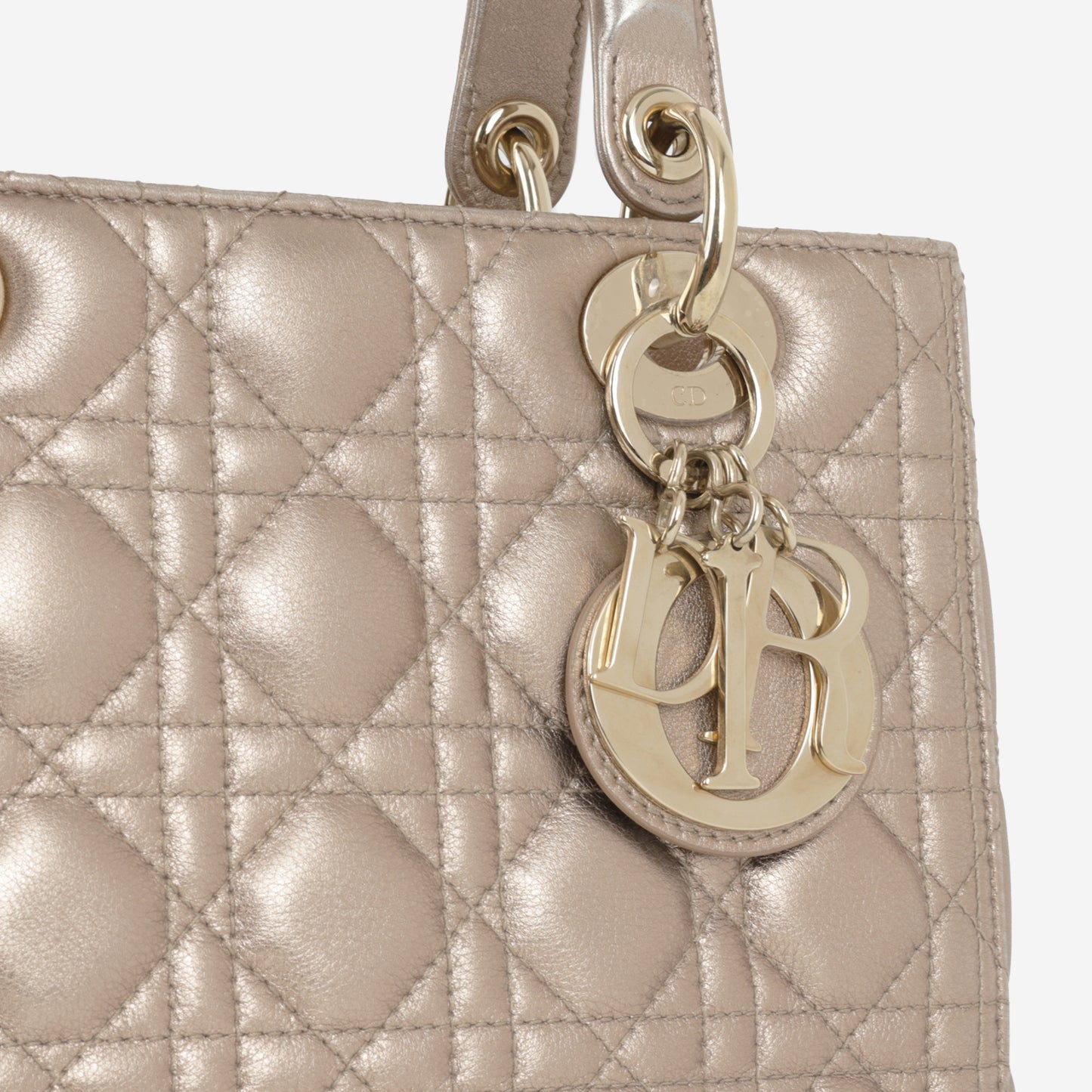 Medium Lady Dior - Champagne Metallic Lambskin | Champagne Gold Hardware