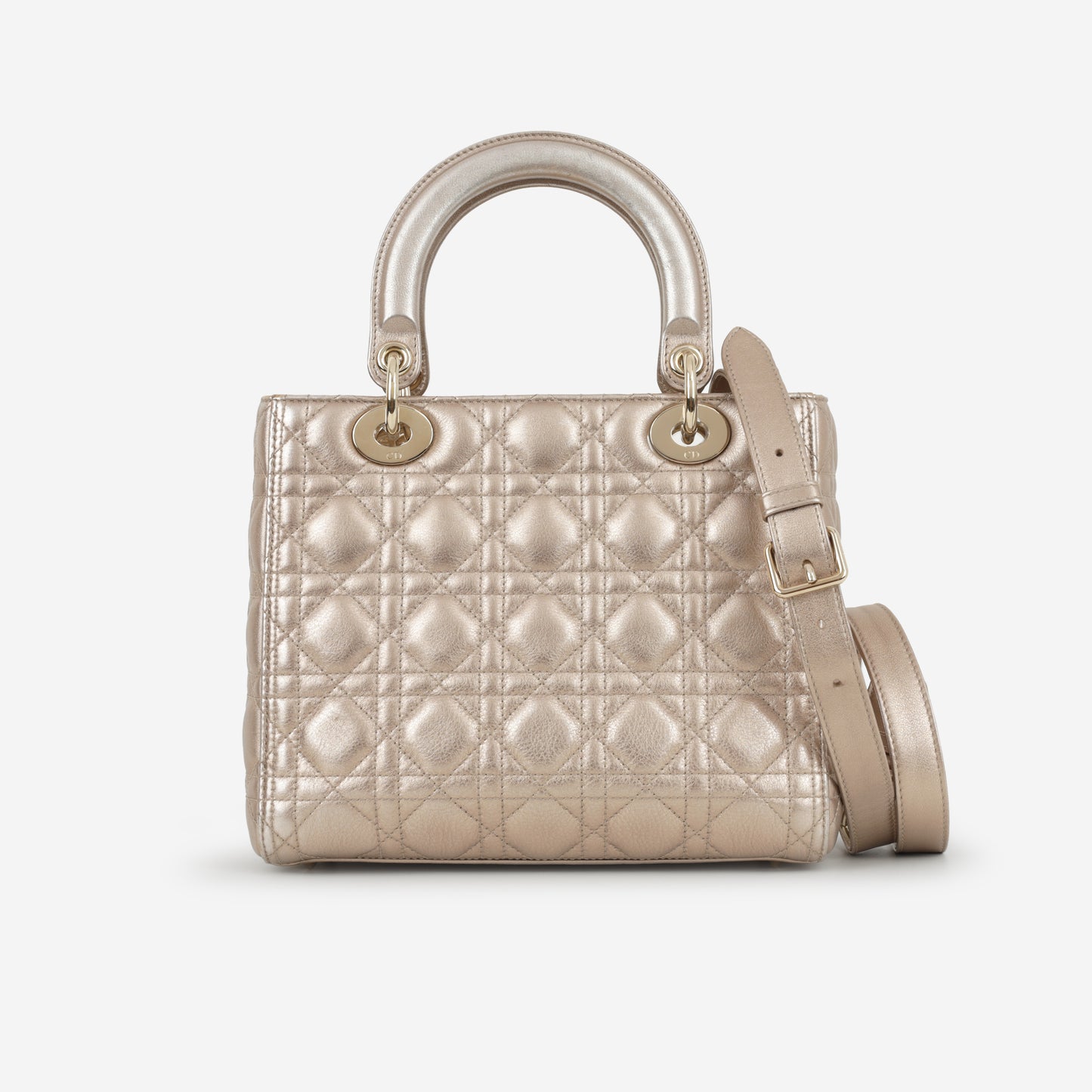 Medium Lady Dior - Champagne Metallic Lambskin | Champagne Gold Hardware