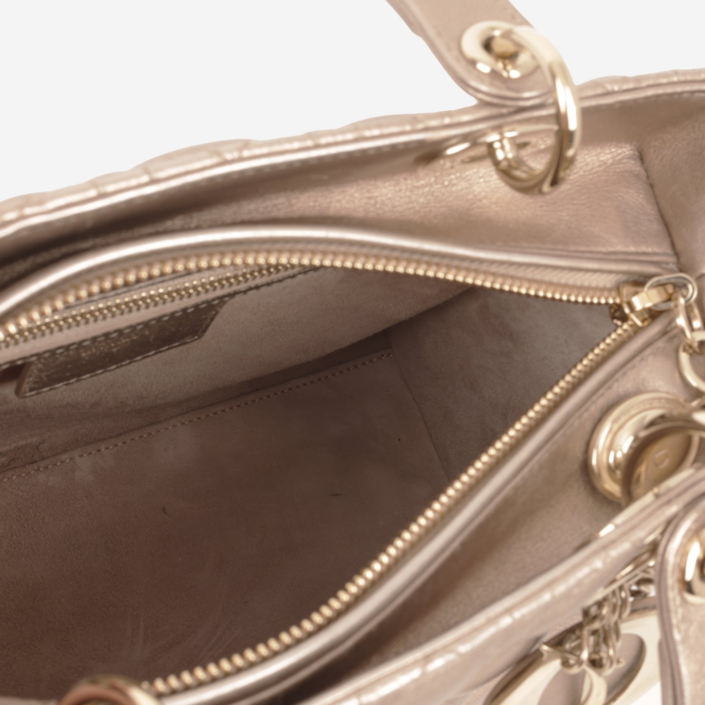 Medium Lady Dior - Champagne Metallic Lambskin | Champagne Gold Hardware