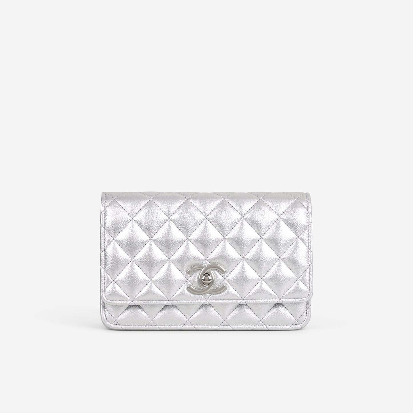 Chanel CC Crush Wallet on Chain - Silver Metallic Caviar | Silver Hardware