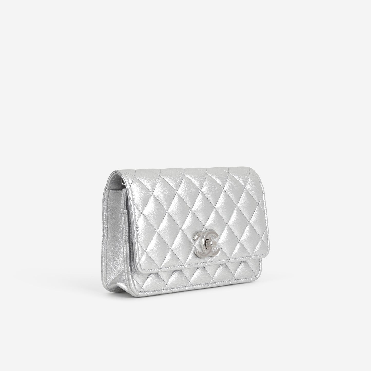 Chanel CC Crush Wallet on Chain - Silver Metallic Caviar | Silver Hardware