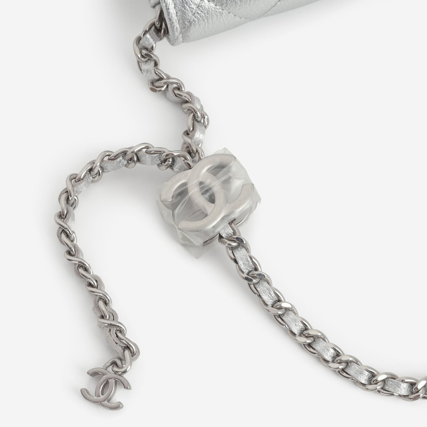 Chanel CC Crush Wallet on Chain - Silver Metallic Caviar | Silver Hardware