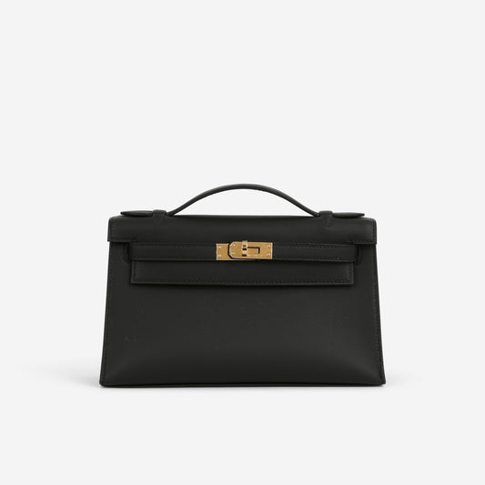 Hermès Kelly Pochette - Black Swift | Gold Hardware - Bagista
