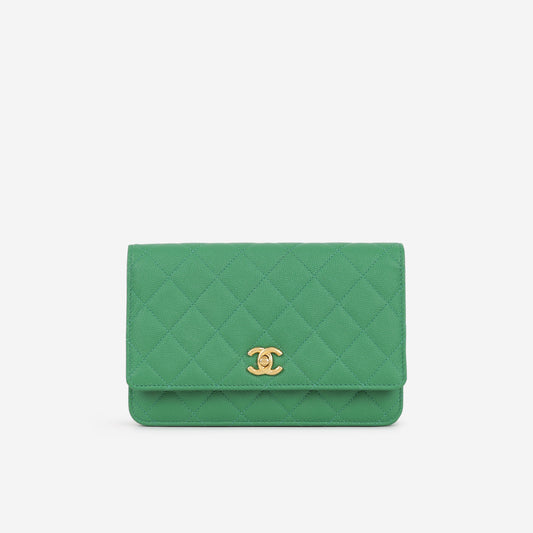 Chanel Medallion Wallet On Chain - Green Caviar | Gold Hardware - Bagista